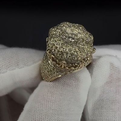 Round Cut Zircon Inlay Luxury Handmade Sterling Silver Plated Yellow Gold Men's Ring