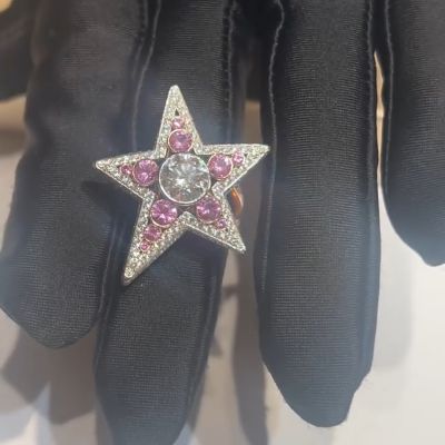 Round-cut white and purple Zircon handmade ring in sterling silver and rose gold