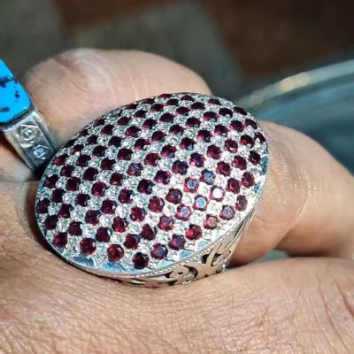 Round cut ruby ​​and Zircon set luxury sterling silver handmade ring