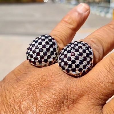 Round cut ruby ​​and Zircon set luxury sterling silver handmade ring