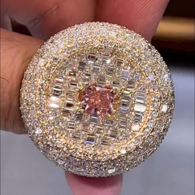 36ctw cushion cut pink Zircon and white Zircon sterling silver plated rose gold handmade ring