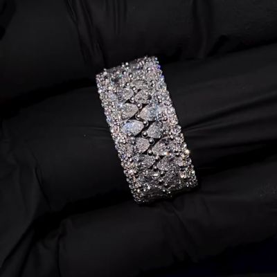 26ctw Pear Cut Zircon Double Layer Design Sterling Silver Handmade Ring