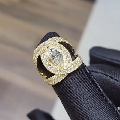 26ct Marquise-cut Zircon Sterling Silver Plated Yellow Gold Handmade Ring