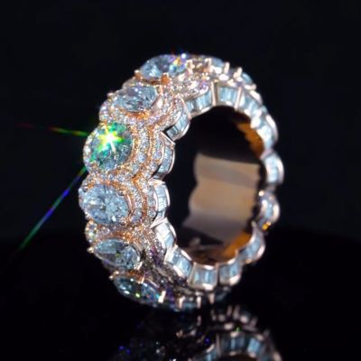 36ct pear-shaped round-cut and oval-cut Zircon sterling silver and rose gold plated handmade ring