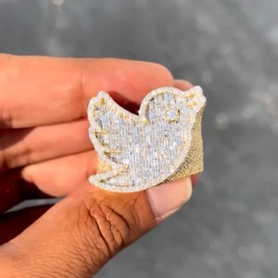 36ct cushion cut Zircon bird design sterling silver plated gold handmade ring