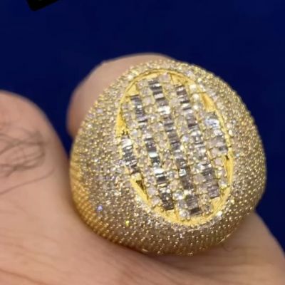 36ctw cushion cut Zircon sterling silver plated yellow gold handmade ring