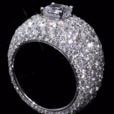 36ctw Princess Cut Zircon Sterling Silver Handmade Ring