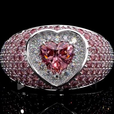 36ctw Heart Cut Pink Zircon Luxury Sterling Silver Handmade Ring