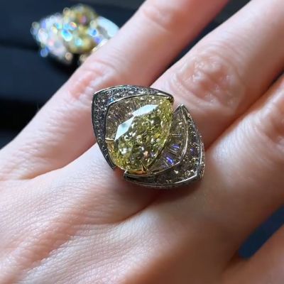 18ct Pear cut yellow Zircon luxury sterling silver handmade ring