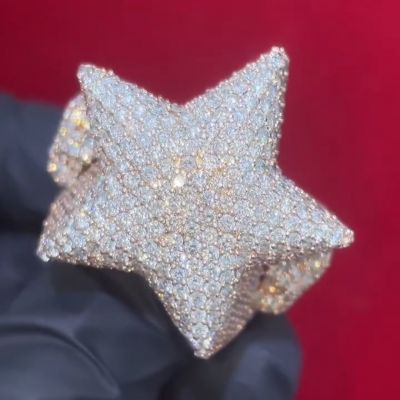 36ctw round cut Zircon inlaid five-pointed star sterling silver plated rose gold handmade ring