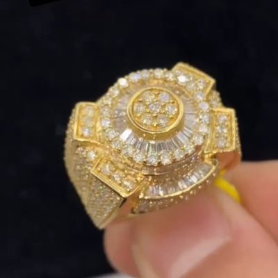 36ctw Zircon Inlaid Luxury Sterling Silver Plated Yellow Gold Handmade Ring
