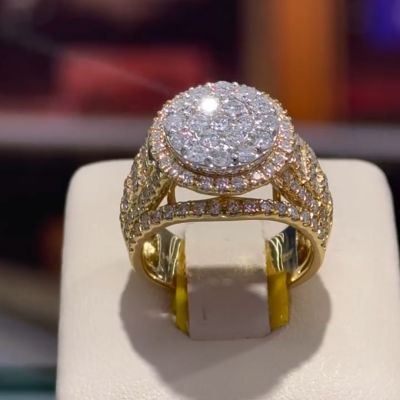 36ct round cut Zircon luxury sterling silver plated yellow gold handmade ring