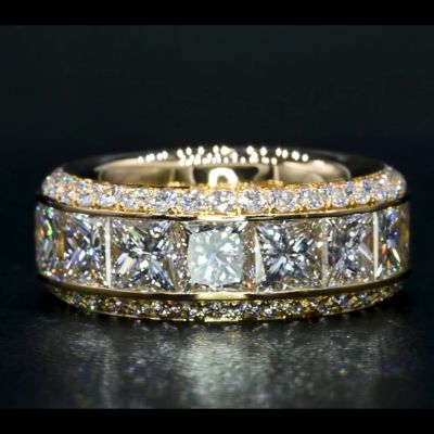 16ct Princess Cut Zircon Luxury Sterling Silver Plated Yellow Gold Handmade Ring