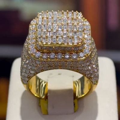 36ct Emerald Cut Zircon Luxury Sterling Silver Plated Yellow Gold Handmade Ring