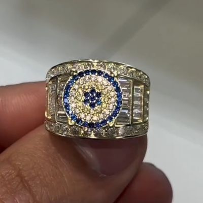 16ct round-cut Zircon and sapphire handmade sterling silver yellow gold ring