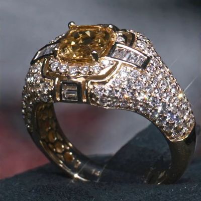 6ct Princess Cut Yellow Zircon Sterling Silver and Rose Gold Plated Handmade Ring