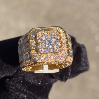 23ctw Round Cut Zircon Sterling Silver Plated Gold Handmade Ring