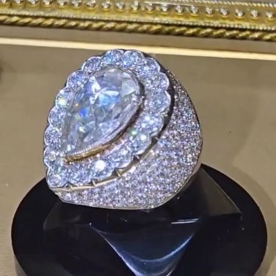 8ct pear-cut Zircon sterling silver plated yellow gold handmade ring