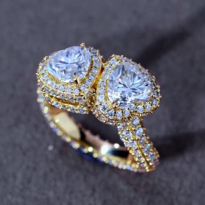 8ct heart-shaped Zircon handmade sterling silver plated yellow gold ring