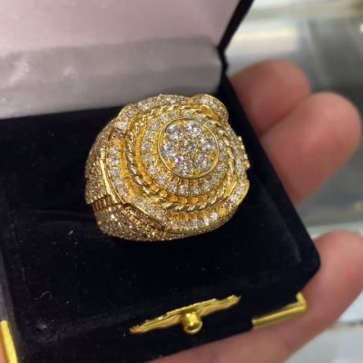 16ct round cut Zircon handmade sterling silver plated yellow gold ring