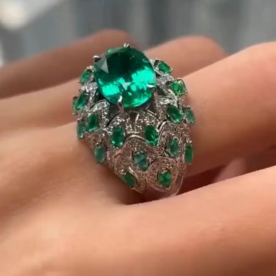 16ctw Oval Cut Emerald Handmade Sterling Silver Ring