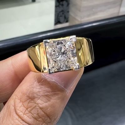 4.5ct Princess Cut Zircon Handmade Sterling Silver Plated Yellow Gold Ring