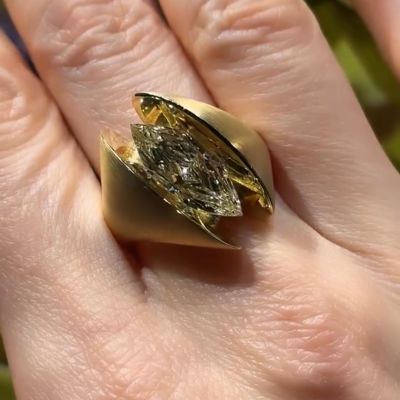 5ct Marquise Cut Zircon Handmade Sterling Silver Plated Yellow Gold Ring