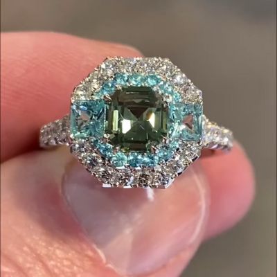 2ct cushion cut emerald handmade sterling silver ring