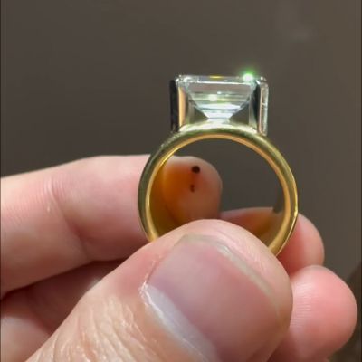 6ct cushion cut Zircon sterling silver plated yellow gold handmade ring