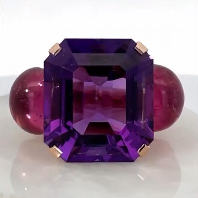 8ct emerald cut amethyst sterling silver and rose gold plated handmade ring