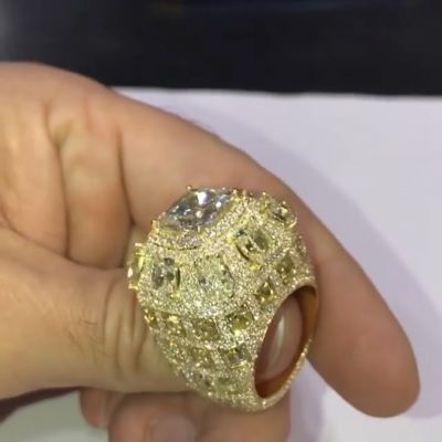 23ctw cushion cut Zircon sterling silver plated gold handmade ring