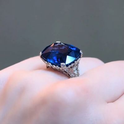6ct cushion-cut sapphire handmade sterling silver ring