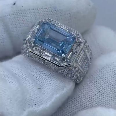 8ct cushion cut aqua blue Zircon handmade sterling silver ring