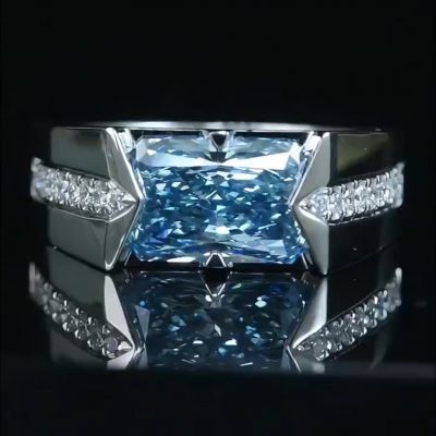 5ct Princess cut aqua blue Zircon handmade sterling silver ring
