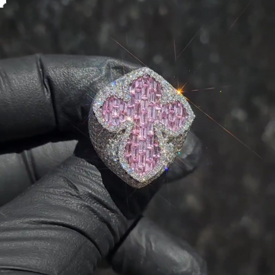 4ct cushion-cut pink Zircon cross sterling silver ring