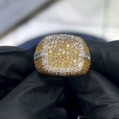 4ct round-cut zircon sterling silver plated with yellow gold handmade ring