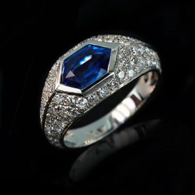 2.5ct hexagonal cut sapphire sterling silver handmade ring