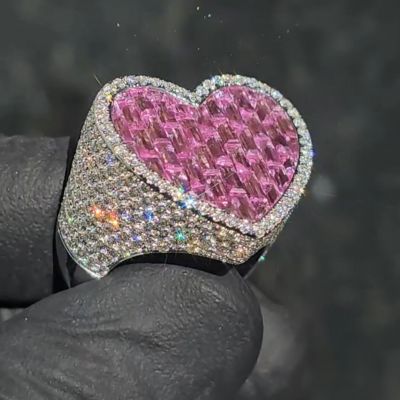 4ct cushion-cut pink zircon sterling silver heart-shaped handmade ring