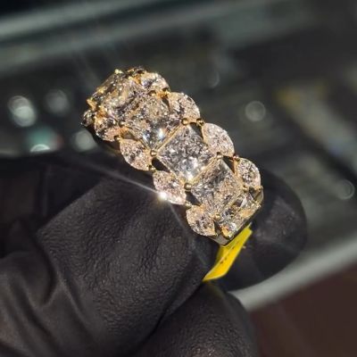 2ct Princess Cut Zircon Sterling Silver Plated Yellow Gold Handmade Ring