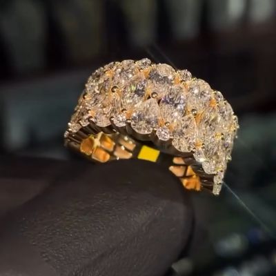 3ct pear-shaped zircon sterling silver plated with yellow gold handmade ring