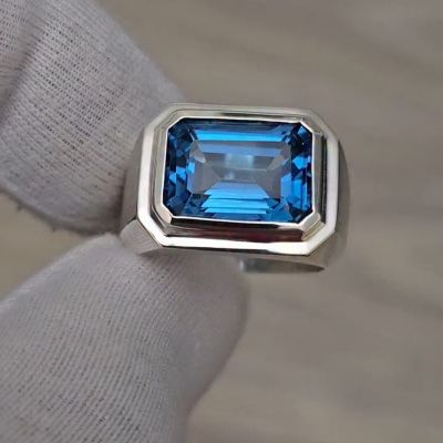 6ct emerald-cut sapphire handmade sterling silver ring