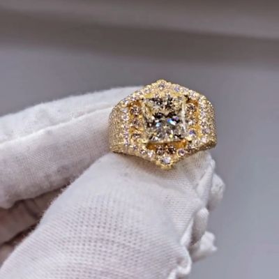 6ct Princess Cut Sterling Silver Plated with Yellow Gold Handmade Ring