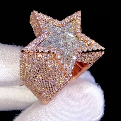 4ct cushion-cut five-pointed star sterling silver rose gold plated handmade ring