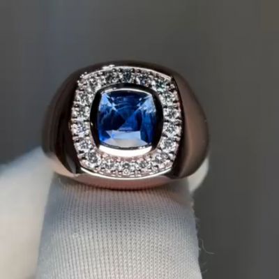 3ct cushion-cut sapphire sterling silver handmade ring