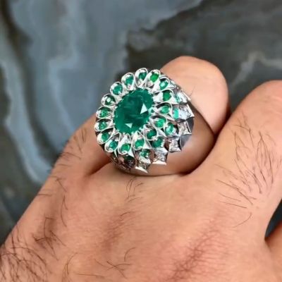 3ct oval-cut emerald handmade sterling silver ring