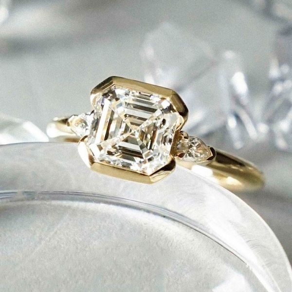 1.5 Carat Asscher Cut Clutch Three Stone Zircon Engagement Ring