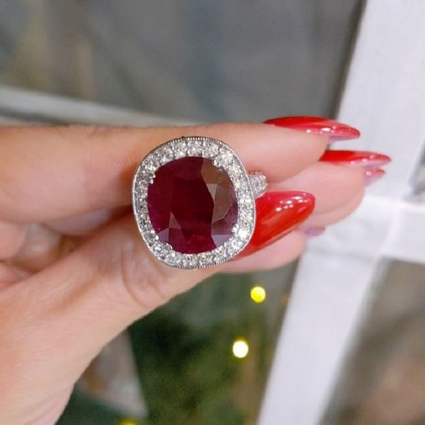 10.09 Carats Cushion Cut Ruby Zircon Antique Style Ring