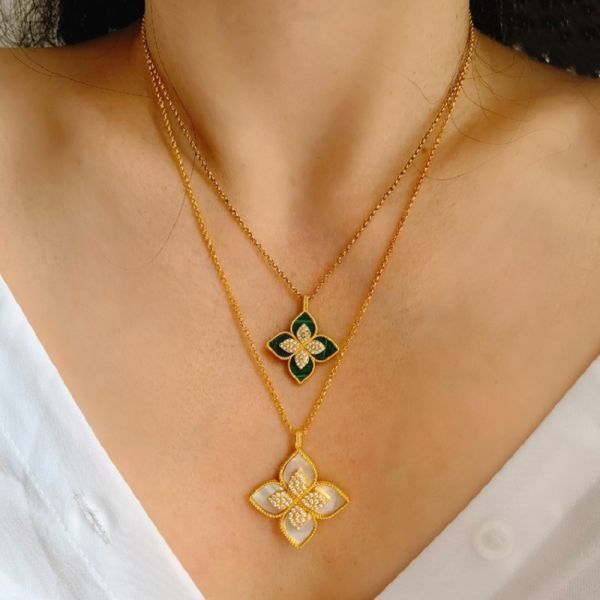 Premium Double Layered Clover White Shell Necklace