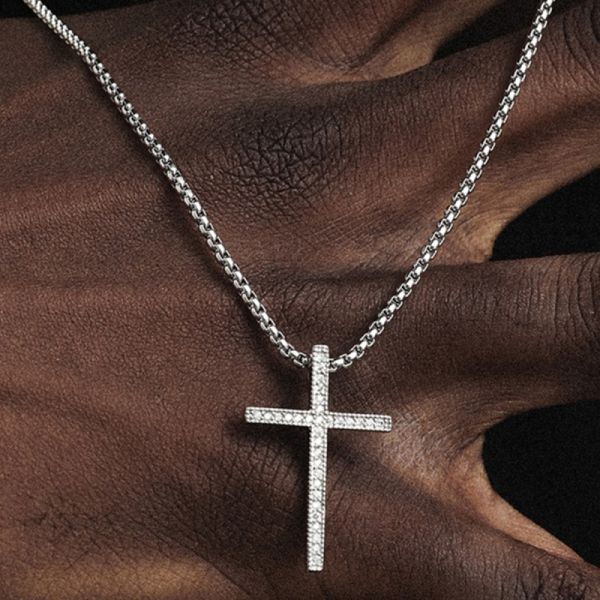 Zircon Small Cross Necklace Men's Zirconia Full Zircon Pendant