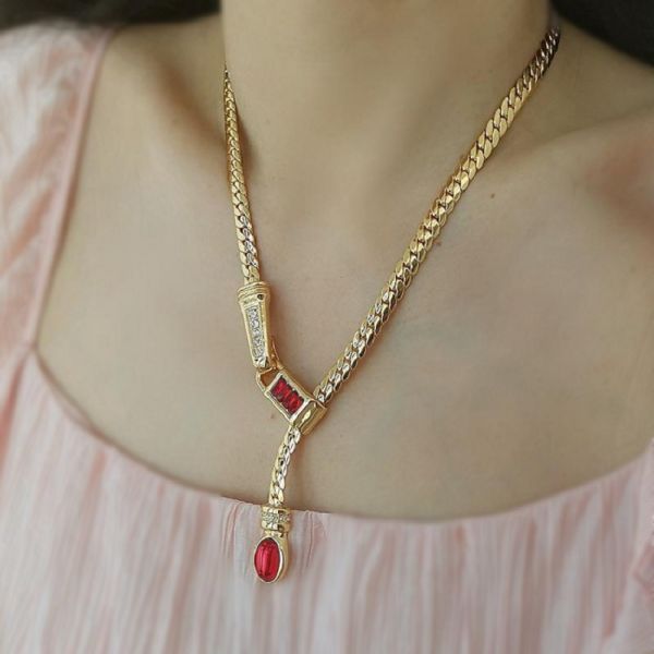 Vintage Haute Couture Snake Bone Y Shape Glazed Necklace